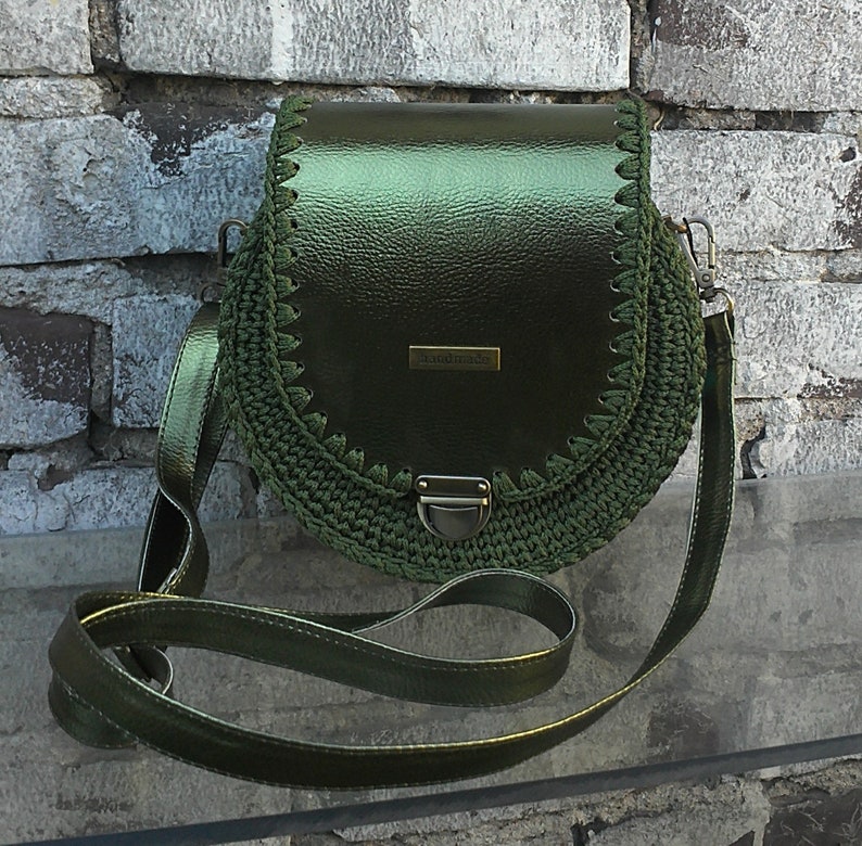 Green Khaki round small handbag .Knitted exclusive Crossbody Etsy