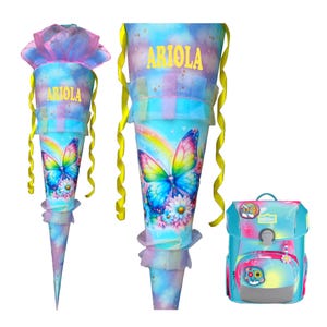 Personalized school cone with name | Rainbow school cone with butterfly | Matching Happy Rainbow by Scout Ranzen | for girls
