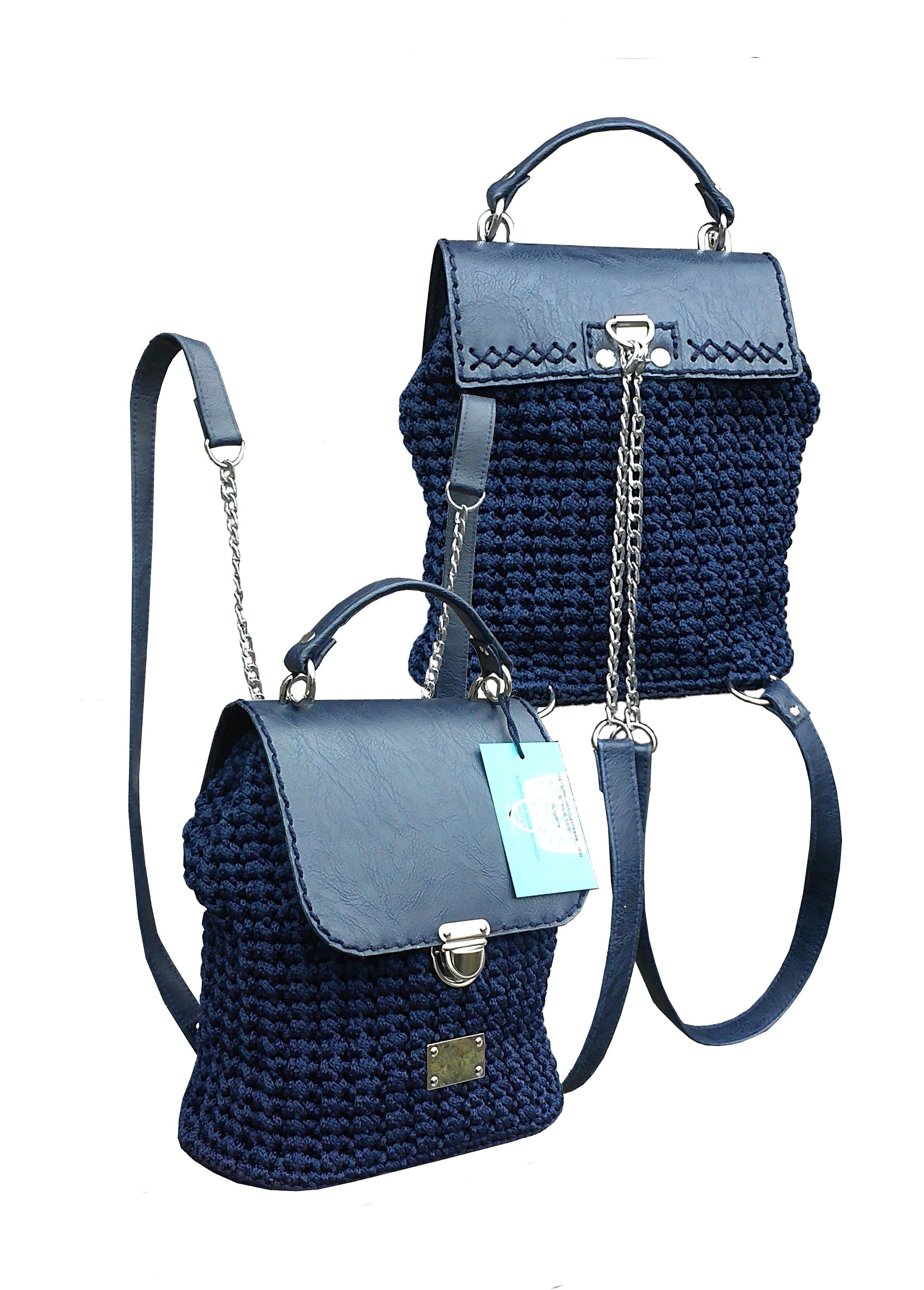 Grey Leather Mini Backpack With Chain.women's Bag With