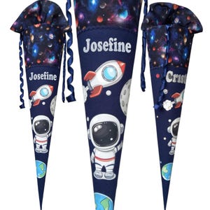 School cone astronaut space, personalized sugar cone with name, rocket, planets, boys school cone, sewn, school enrollment gift