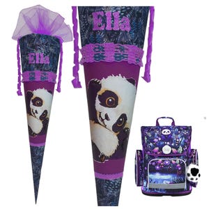 Cône d'école Jungle Panda | assorti au cartable Ergo Jungle Panda | pour les filles | cousu avec le nom