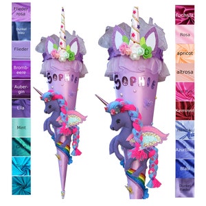 Unicorn school cone for girls, fabric school cone, candy cone with desired name, handmade and unique.