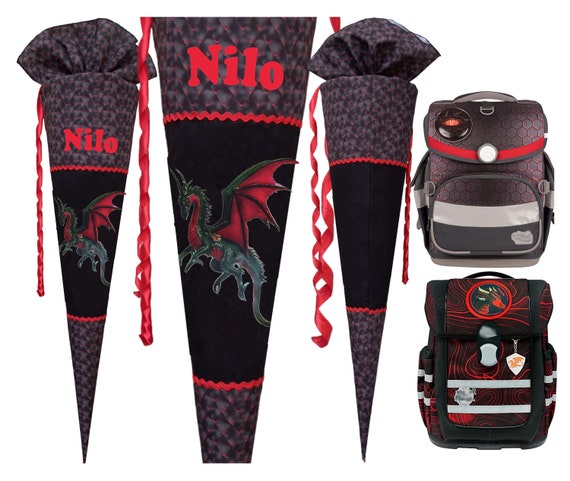 School bag match Mika Drache Schultute red dragon custom for boys for girls sewn fabric Etsy