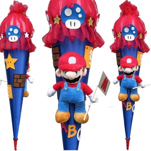 Cône d'école Mario pour garçons, cousu, tissu, personnalisé, nom, fait main