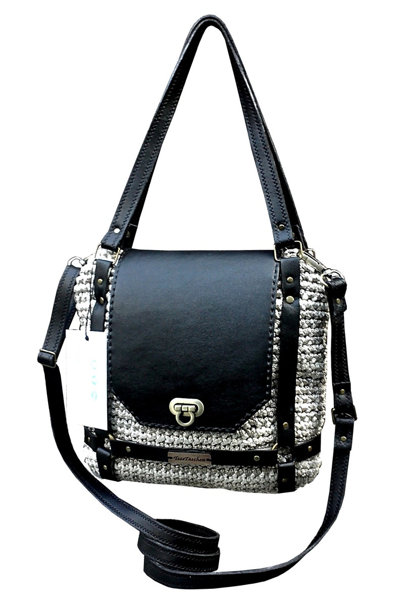 Knitted beige shoulder bag in leather strap. Shoulder bag Etsy