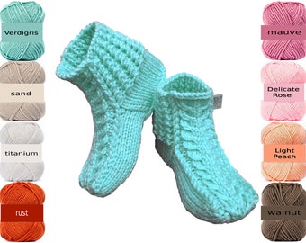 women's chunky wool booties, fireplace cozy socks, warm hand knitting socks ,winter socks,wool crochet boot slippers with braids,35-42