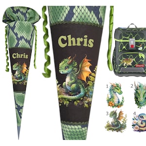 Personalized school cone with name | Dragon | Matching Dino Tres | Cotton | School enrollment gift boy