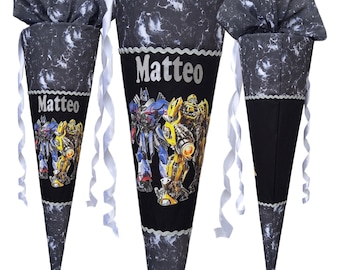 Cono scolastico per ragazzi con nome | Transformers | Ergobag riflettente con orsetto abbinato