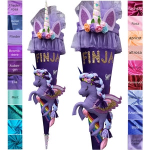 Unicorn school cone for girls, fabric school cone, candy cone with desired name, handmade and unique.