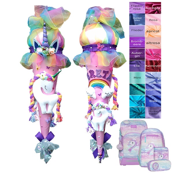 Unicorn Schultüte  match school satchel, rainbow. Fabric  sewn Sugar candy box,for girls