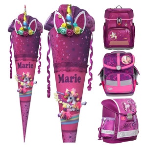 Cartable assorti au cartable Licorne, pour filles, nom souhaité, sac à sucre arc-en-ciel