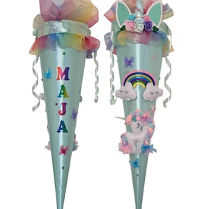 School cone with unicorn with mane matching the Ergobag and Beckmann, for girls, sewn, fabric, candy cone