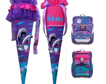 Cartable assorti aux dauphins brillants Step by Step, CLOUD OCEAN, pour filles, cousu, avec nom