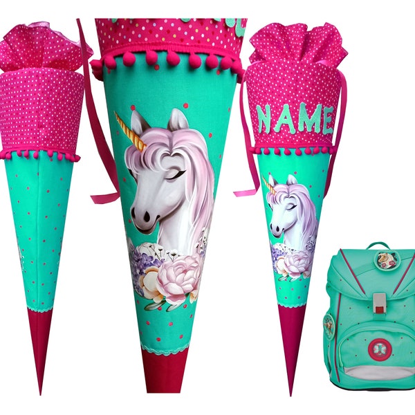 Unicorn school bag, matching the Peppermint Pony Derdiedas school bag, for girls, sewn, with name
