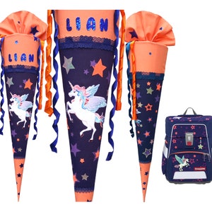 Immediately available.School cone match the Step by Step Pegasus Night Nuala, with stars, for girls, name, custom