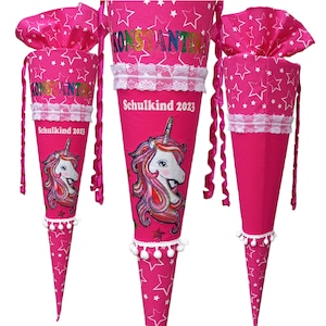 Cone escolar de unicórnio combinando com a bolsa ergonômica CinBärella, estrelas, nome personalizado, para meninas