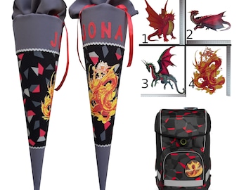 School cone dragon, matching the TaekBärdo, for boys, sewn fabric sugar cone, custom
