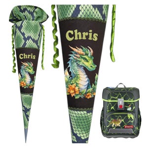 Personalized school cone with name | Dragon | Matching Dino Tres | Cotton | School enrollment gift boy