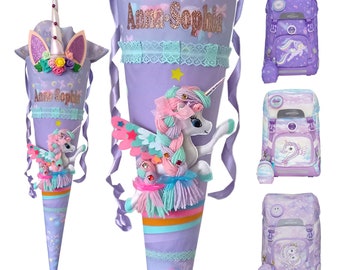Schultüte  passend Unicorn Princess Purple, Einhorn Schulranzen,für Mädchen, Wunschname, Regenbogen Zuckertüte