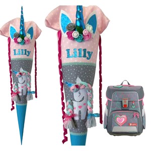 Unicorn school cone, matching the Glitter Heart Step by Step, for girls, desired name, custom, sugar cone