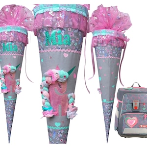 Cartable licorne, assorti au Glitter Heart Step by Step, pour filles, nom souhaité, personnalisé, sac à sucre