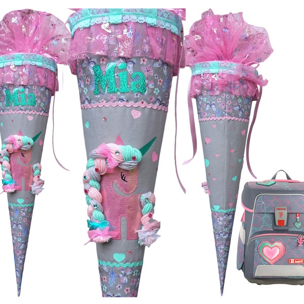 Cartable licorne, assorti au Glitter Heart Step by Step, pour filles, nom souhaité, personnalisé, sac à sucre