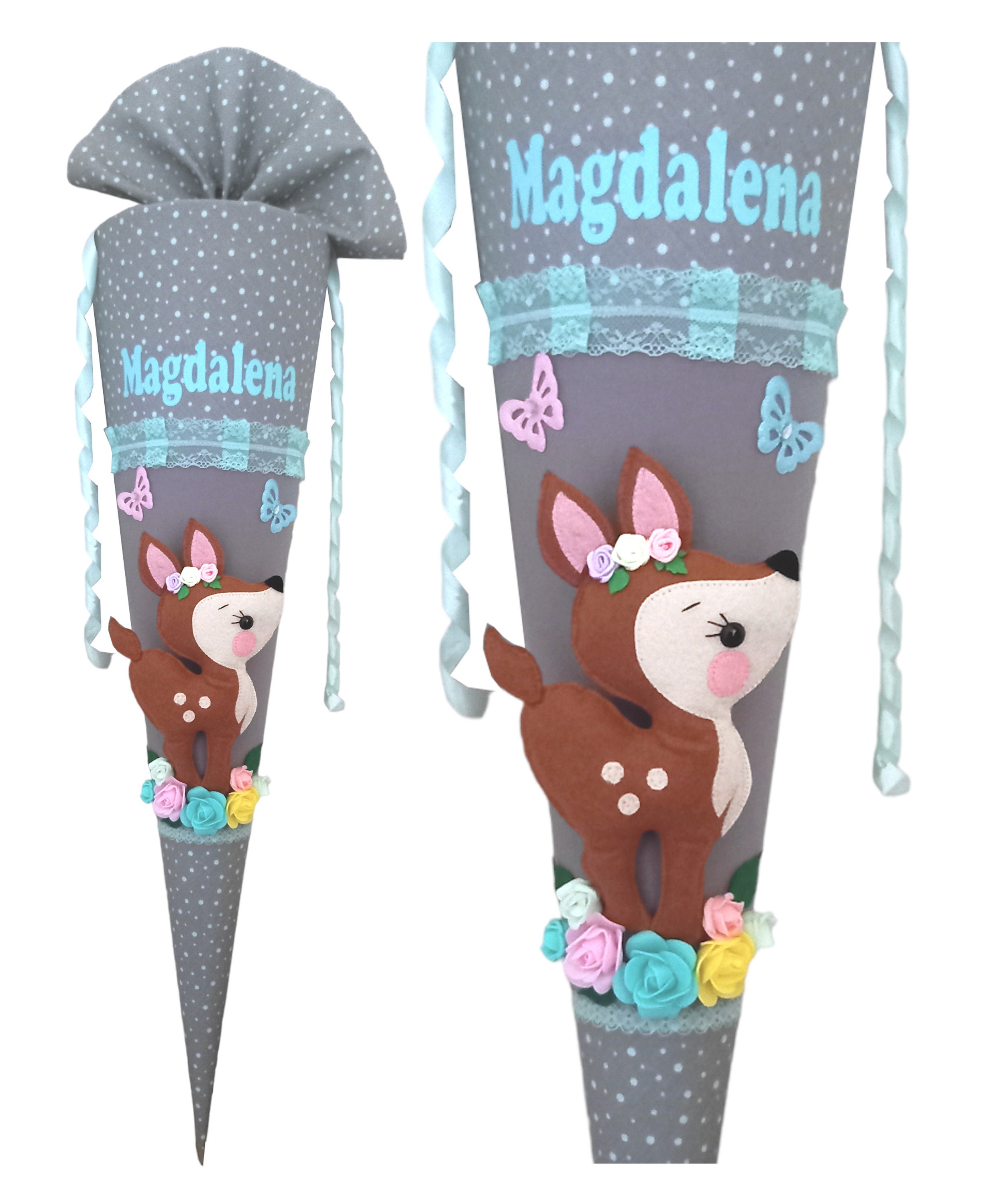 Personalisiertes Schultüte „Forest Deer“ – Pink, Ca. 70–90 Cm, Mit Bambi-Motiv & Name, Abnehmbarer Bezug