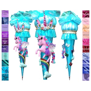 Unicorn School Cone 2025 – 3D Design & Rainbow – Personalized Unicorn Candy Cone Made of Fabric – School Enrollment Gift for Girls