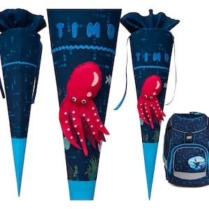 Cartable calamar, assorti à l'ergobag ours plongée sous-marine, pour garçons et filles, cousu, personnalisé