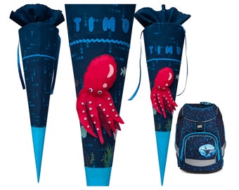 School cone squid, matching the deep sea diving bear ergobag, for boys and girls, sewn, custom