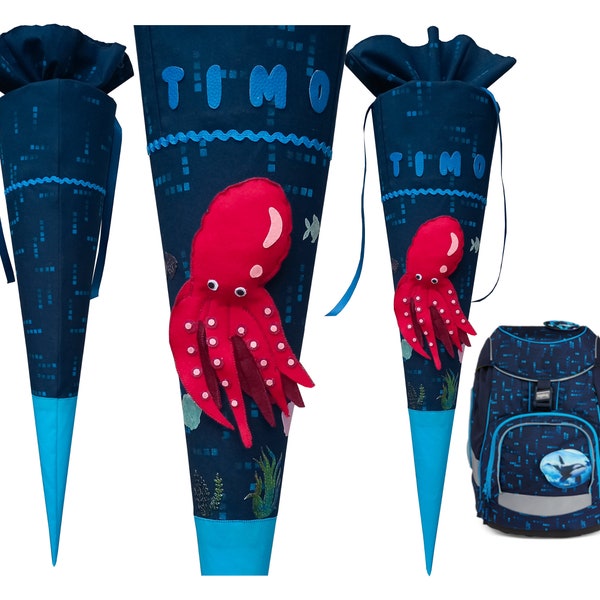 Schultüte Tintenfisch,passend zum TiefseetauchBär ergobag, für Jungen und Mädchen, genäht, benutzerdefinierte