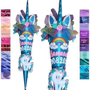Unicorn School Cone 2025 – Handmade fabric school cone with 3D unicorn & mane – candy cone for girls for school enrollment