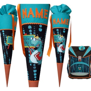 Cute dino school cone matching the Derdiedas Big Rex, for boys, sewn, desired name