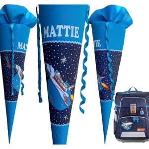 Cartable navette, cartable avion match Sky Rocket, cousu, personnalisé, pour garçon