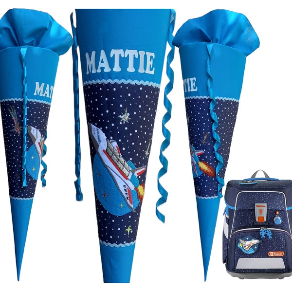 Schultüte shuttle, airplane match  Sky Rocket school satchel , sewn, custom, for boys