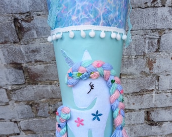Rainbow unicorn with braids school cone matching the Star Princess theme / for girls / custom / sewn / personalized name / casual