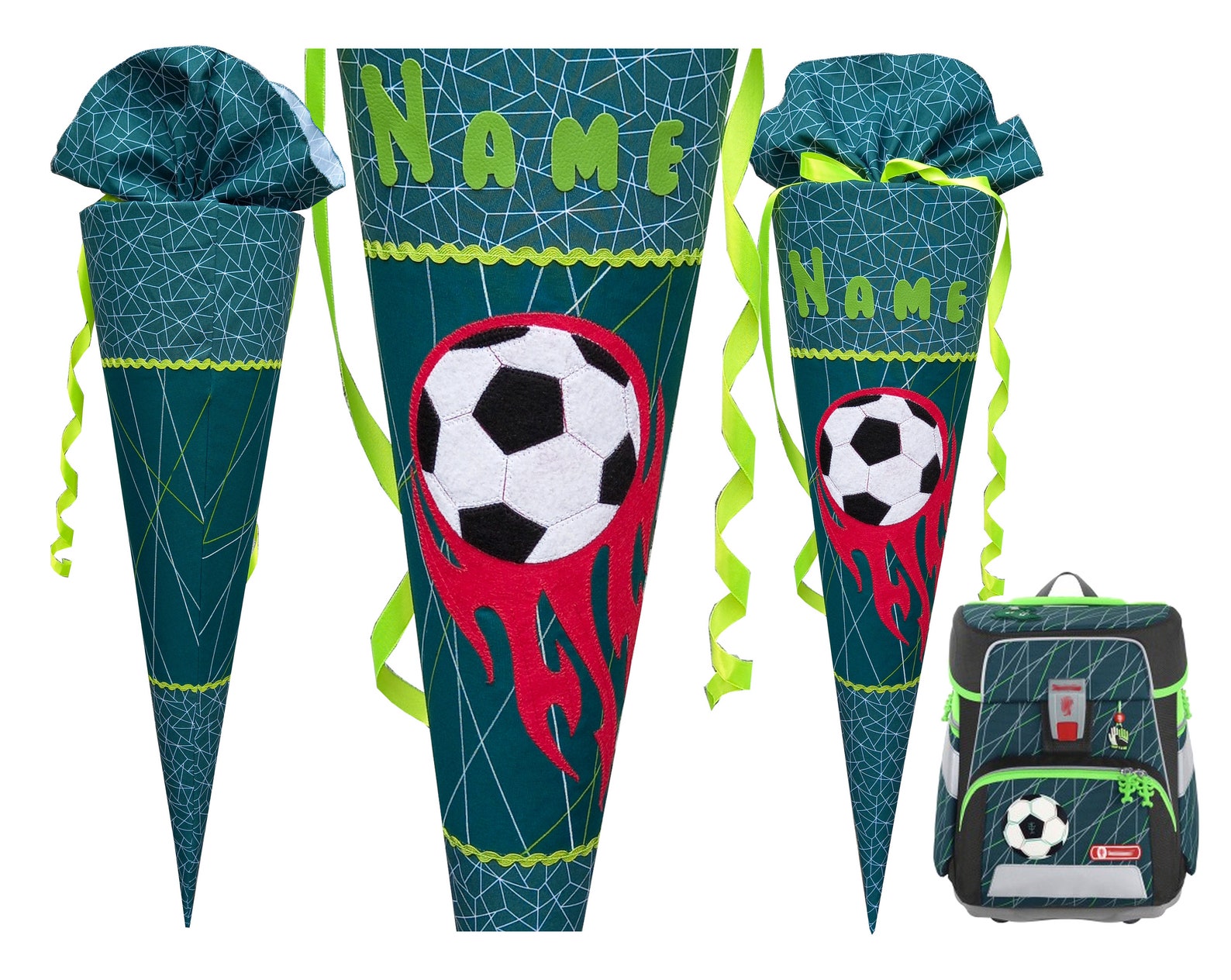 Football Schultüte match the Soccer World Step by Step, custom, name, sewn, fabric