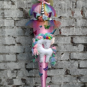 School cone unicorn, custom, sewn, with name