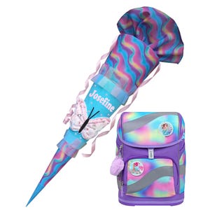 Personalized school cone with name | Rainbow and butterfly | Fur butterfly glitter | Matching Rainbow satchel | for girls