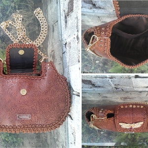 Soft Hobo bag/large dragonfly lock/Tan brown crossbody bag/massive shoulder chain/Crochet handbag/Handmade vegan leather bag /Floral bag Bild 3