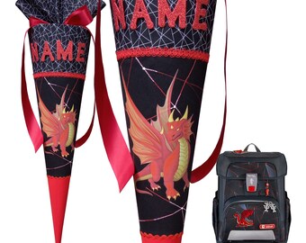 School cone matching the Step by Step Dragon Drago, red dragon, custom, sewn, for boys, name