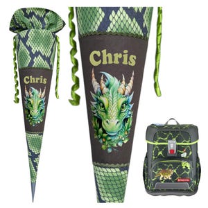 Personalized school cone with name | Dragon | Matching Dino Tres | Cotton | School enrollment gift boy