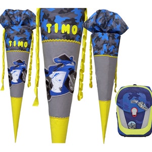 Cartable moto assorti à la police Scout bleu, motif camouflage/pour garçon, cousu, personnalisé