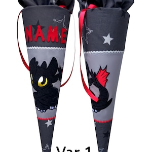 Toothless Dragon School Cone to match Scout Dragon, black dragon with wings, castle, custom, sewn, for boys, name