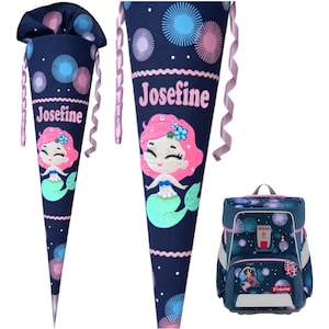 Personalized school cone with name - Mermaid - Dandelion pattern - Matching Mermaid Dela from Step by Step - First day of school for girls