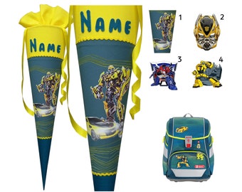 Bumblebee Transformers school bag matching the Power Robot, for boys, sewn, custom, desired name