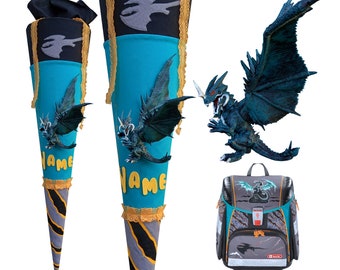 Schultüte passend zum Step by Step  Fire Dragon, geflügelte Drache Schultüte für jungen, genäht, benutzerdefinierte, Wunschname