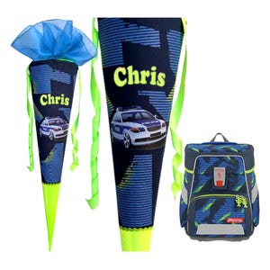 Voiture de police à cône scolaire | Personnalisé avec nom | Police | Assortir la voiture de police Cody du sac d'école Step by Step | Garçon commençant l'école