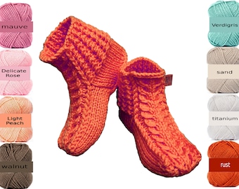 women's chunky wool booties, fireplace cozy socks, warm hand knitting socks ,winter socks,wool crochet boot slippers with braids,35-42