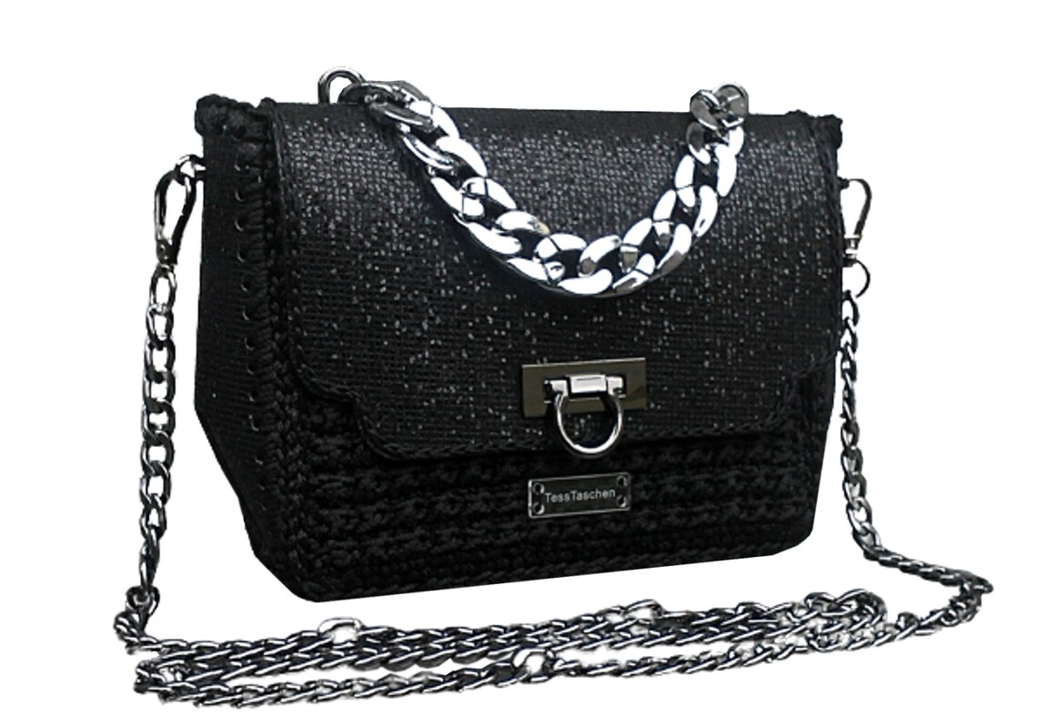 Small black evening bag with massive chain.Shiny clutch with Etsy